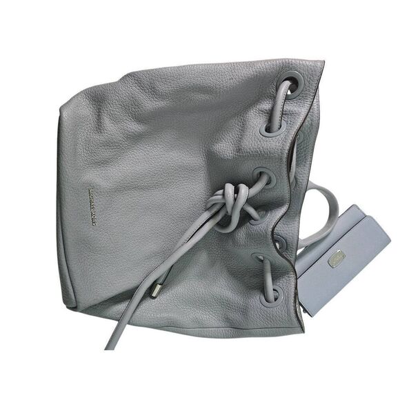 Michael Kors grey blue drawstring pebble leather backpack purse with matching wa - Picture 5 of 7